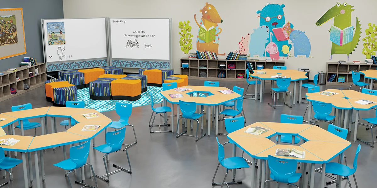 A classroom with visually stimulating designs