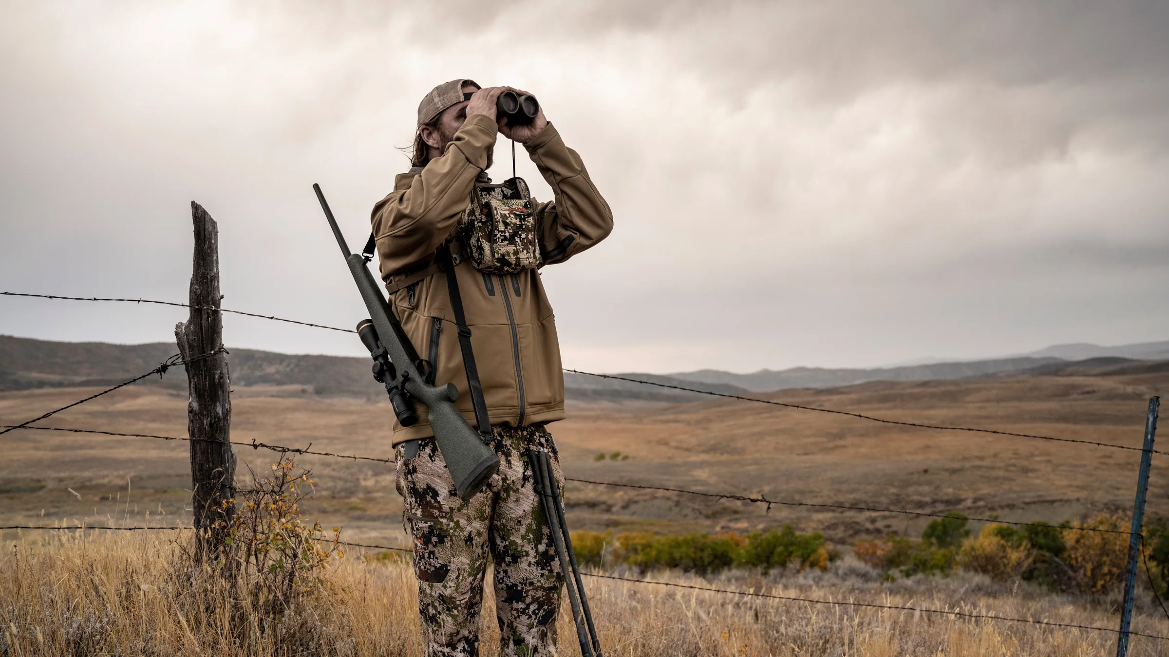 A man checking for animals to hunt