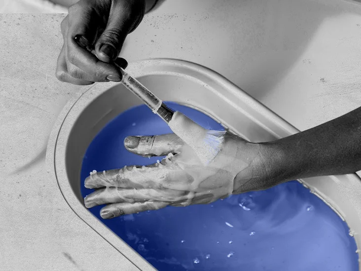 Paraffin wax applied on hands