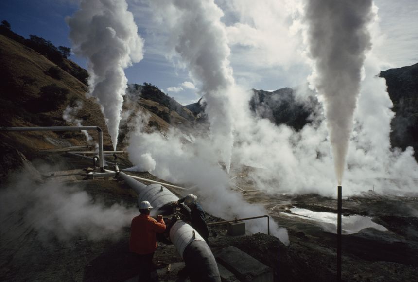 Dry-steam power plants take advantage of natural underground sources of steam.