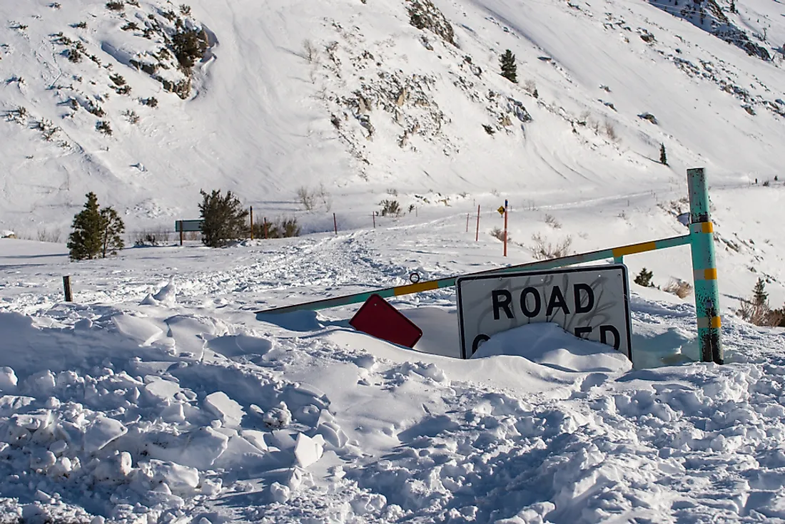 Road sign buried in snow