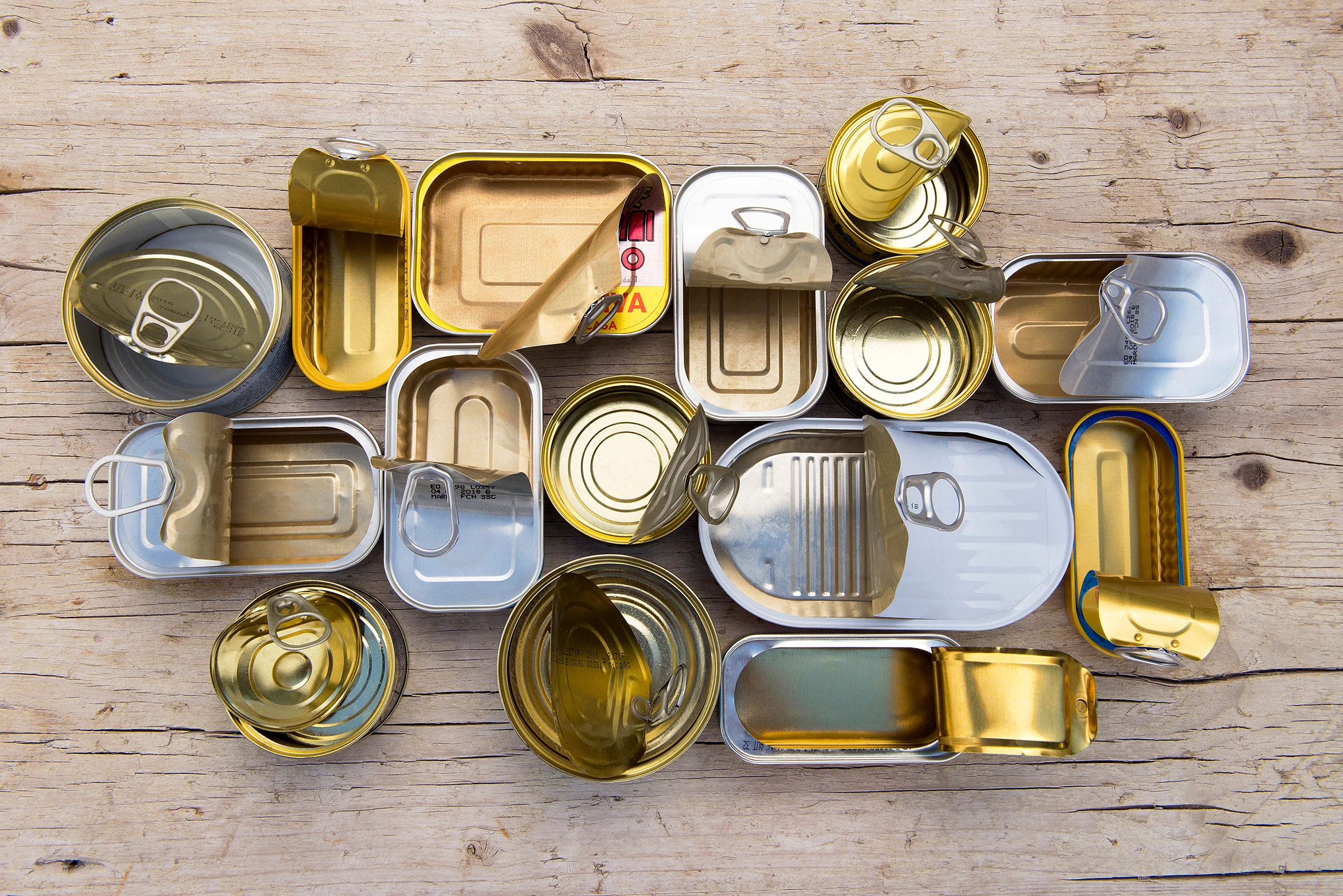 opened tin cans